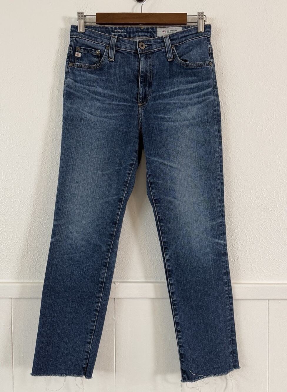 AG Adriano Goldschmied Isabelle Jeans 27 High Rise Straight Crop Raw Hem Blue
